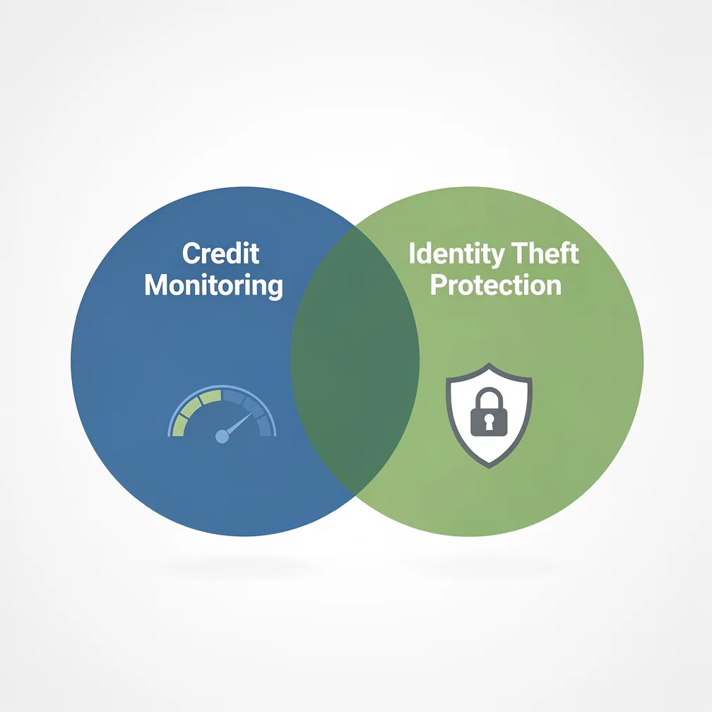 Venn diagram showing the overlap between credit monitoring and identity theft protection services